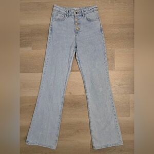 ZARA High Rise Button Fly Light Wash Straight Leg Jeans | US 4